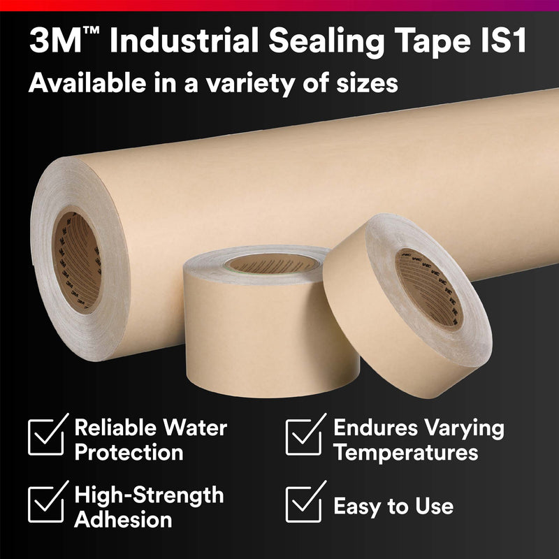 3M Industrial Sealing Tape IS1 rolls in multiple sizes highlighting water protection and easy application
