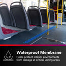 Bus interior showing waterproof sealing application using 3M Industrial Sealing Tape IS1 along floor joints