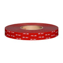 Top view of 3M VHB Max-060GF acrylic foam tape roll with red 3M branded liner.