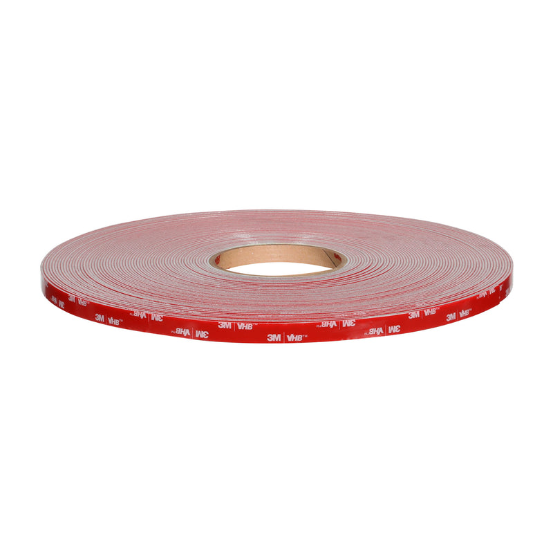 Top view of 3M VHB Max-160GF acrylic foam tape roll with smooth red 3M branded liner.