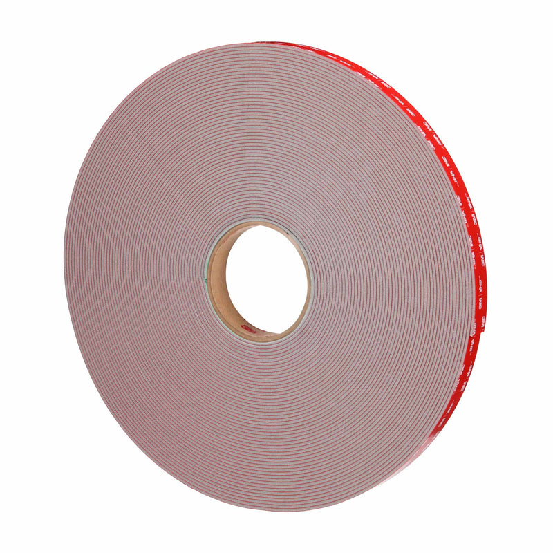 Angled side view of 3M VHB Max-230GF acrylic foam tape roll with liner intact.