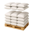 Breakaway water-based palletizing adhesive applied to stacked industrial bags, shown with a lifted top layer to highlight clean adhesive dots used for load stabilization.