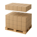 Breakaway pallet stabilization adhesive shown between layers of corrugated cartons, with a raised top layer revealing clean, clear adhesive dots for secure palletizing.