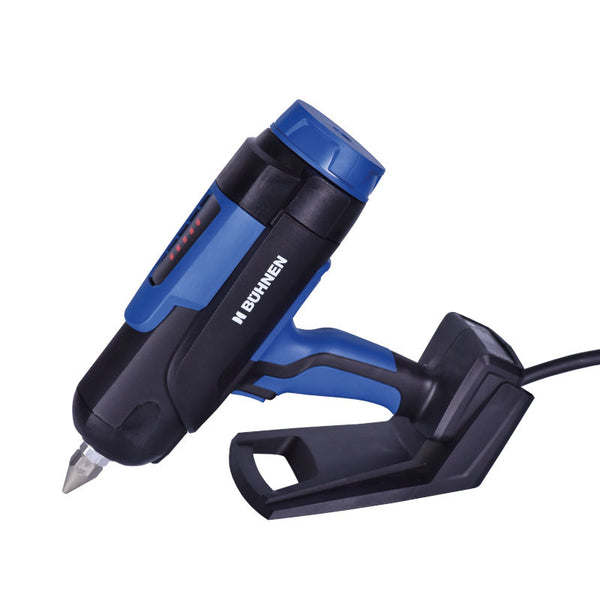 Front angled view of Buehnen HB 720 bead glue gun with ergonomic handle and precision conical nozzle tip