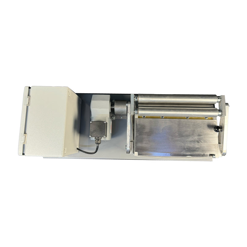 Top view of 12" Industrial Filter Roll Tabletop Hot Melt Roll Coater