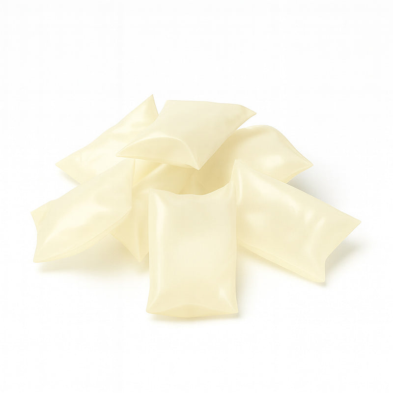H.B. Fuller HL6278 hot melt adhesive in translucent pillow form used for repositionable industrial bonding applications.