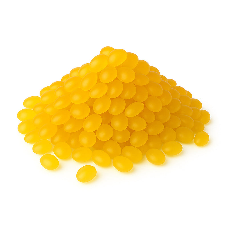 HB Fuller HM-2835-Y amber hot melt adhesive pellets for case and carton sealing applications.