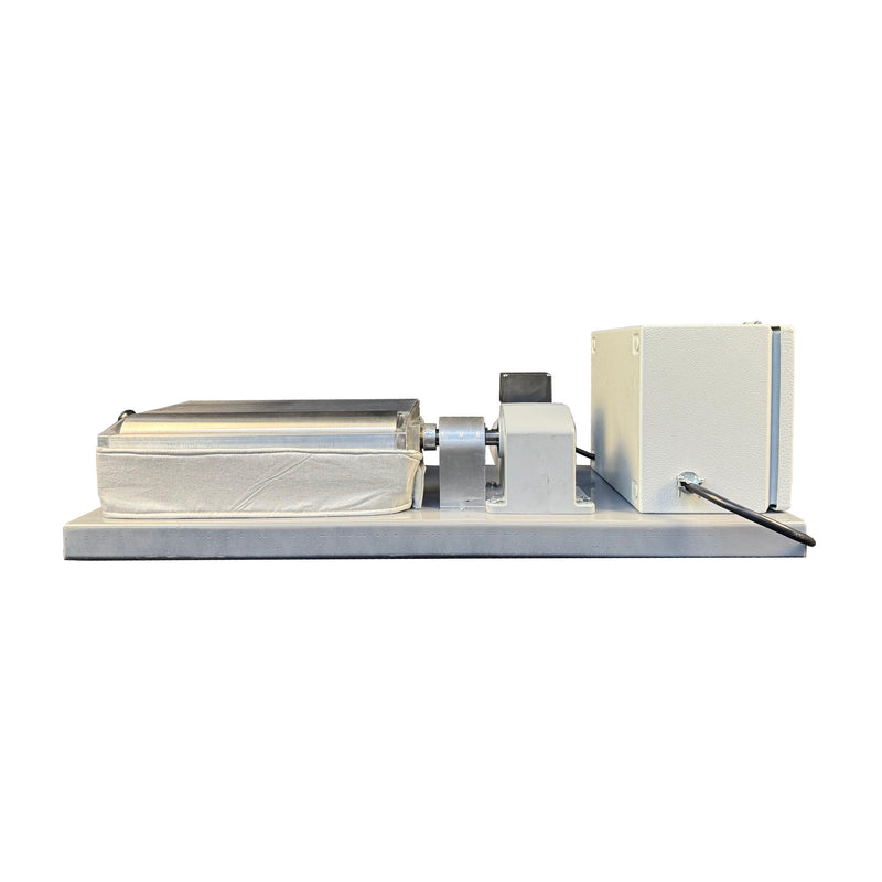 Front view of benchtop hot melt roll coater with 12" rollers