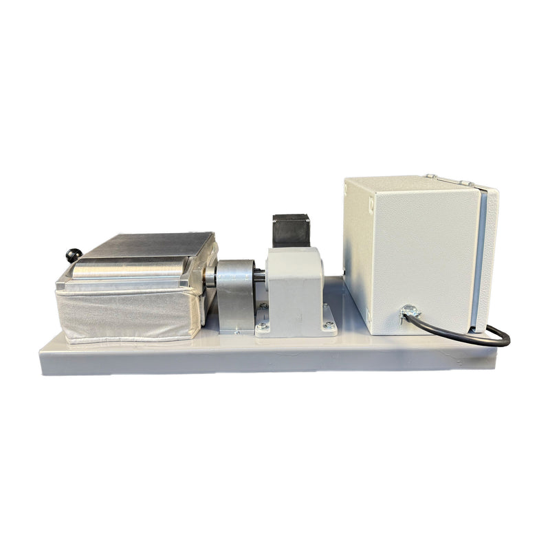 Front view of benchtop hot melt roll coater with 6" rollers
