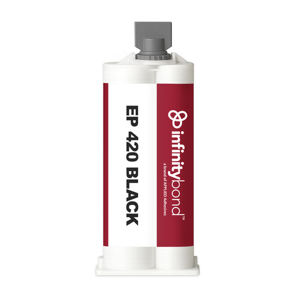 Long open time epoxy for part setting – Infinity Bond EP 420 Black 50 ml Cartridge, bonds ceramics, concrete, and metals