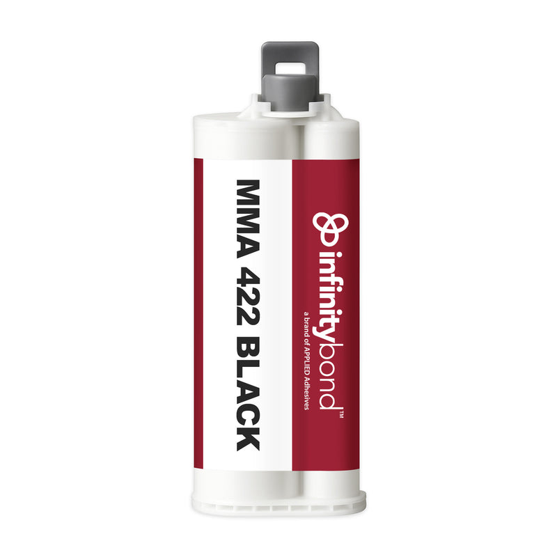 Black methacrylate adhesive, 18–24 min working time – Infinity Bond MMA 422 Black 50ml Cartridge bonds metals and plastics
