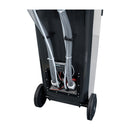 Rear view of Meler automatic adhesive feeder showing dual hoses, suction system, and integrated connections