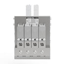Meler labeling head hot melt applicator for pre-cut labels, front view showing multi-module adhesive distribution system