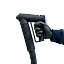 Operator holding Meler Raptor hot melt glue gun connected to heated hose for controlled adhesive application