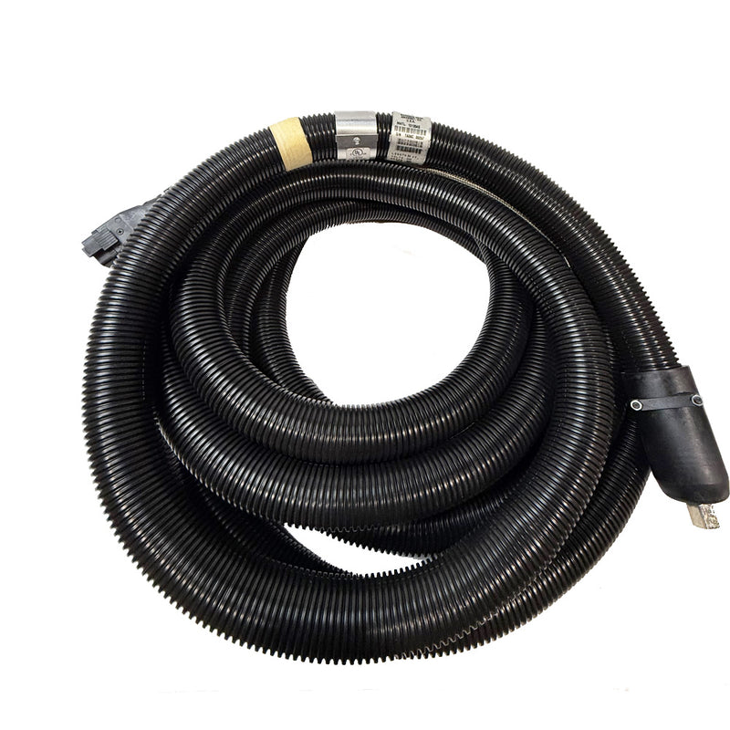 A black, ribbed hot melt hose with integrated connectors and labeling, compatible with Nordson adhesive application equipment.