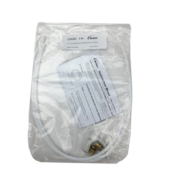 Nordson 1124325 WaterWash solenoid accessory kit with hoses, fittings, and an instruction sheet.