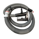 A gray, ribbed hot melt hose connected to a black industrial hot melt AX 360 applicator gun, designed for Nordson adhesive dispensing applications.