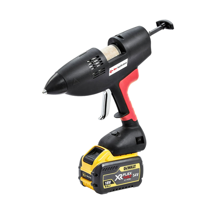 Front angle view of Power Adhesive TEC 3508 cordless hot melt glue gun