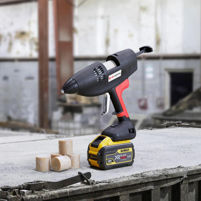Power Adhesives TEC 3508 at a job site with 1-3/4" (43 mm) glue slugs