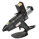 A professional pneumatic hot melt glue gun with base stand, speed loader magazine, and precision nozzle, shown as the Power Adhesives Tec 7100-43.
