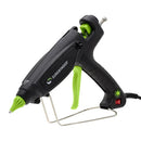 Surebonder PRO300A heavy-duty hot melt glue gun with green trigger, adjustable temperature dial, insulated nozzle, and metal wire stand.