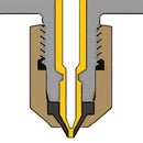 Diagram of self-cleaning applicator mechanism breaking hot melt char