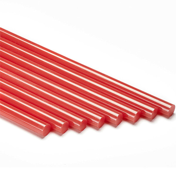 Red colored hot melt glue sticks by Infinity Bond